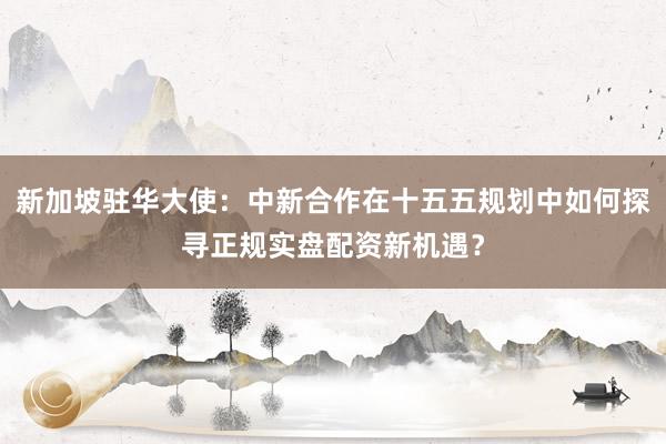 新加坡驻华大使：中新合作在十五五规划中如何探寻正规实盘配资新机遇？