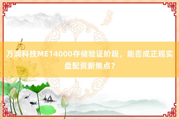 万润科技ME14000存储验证阶段,能否成正规实盘配资新焦点?