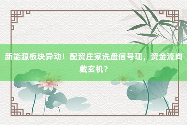 新能源板块异动！配资庄家洗盘信号现，资金流向藏玄机？