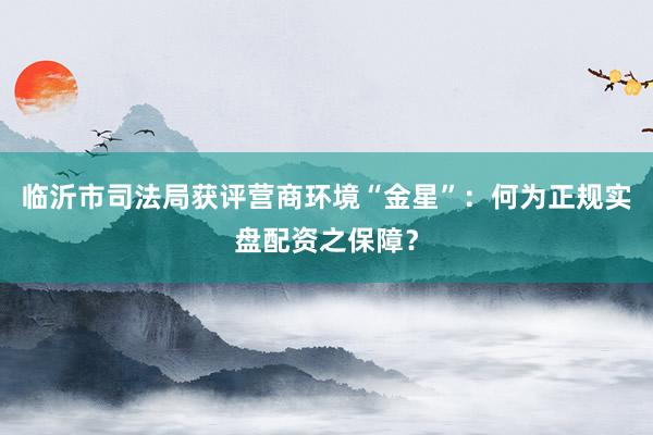 临沂市司法局获评营商环境“金星”：何为正规实盘配资之保障？