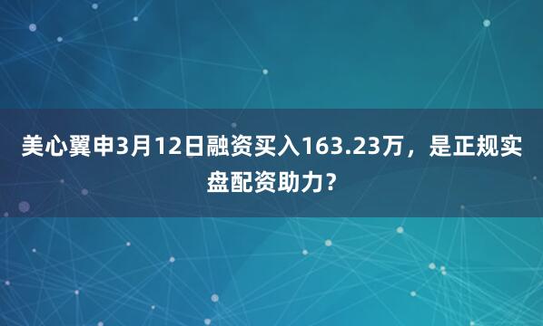 美心翼申3月12日融资买入163.23万，是正规实盘配资助力？