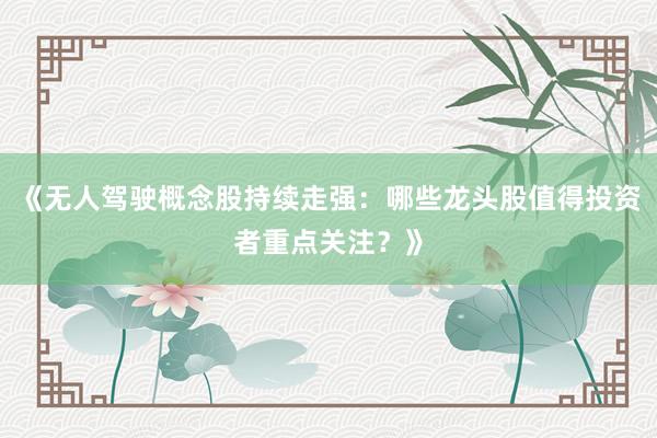 《无人驾驶概念股持续走强：哪些龙头股值得投资者重点关注？》