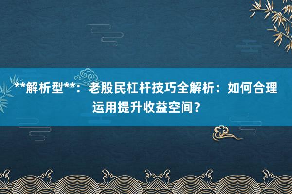 **解析型**：老股民杠杆技巧全解析：如何合理运用提升收益空间？