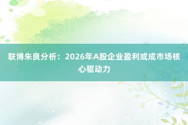 联博朱良分析：2026年A股企业盈利或成市场核心驱动力