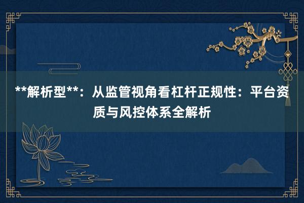 **解析型**：从监管视角看杠杆正规性：平台资质与风控体系全解析