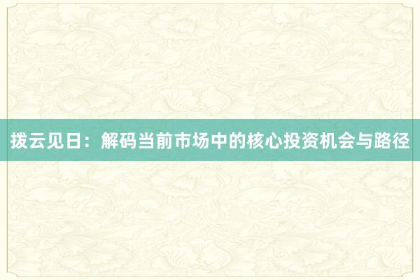 拨云见日：解码当前市场中的核心投资机会与路径