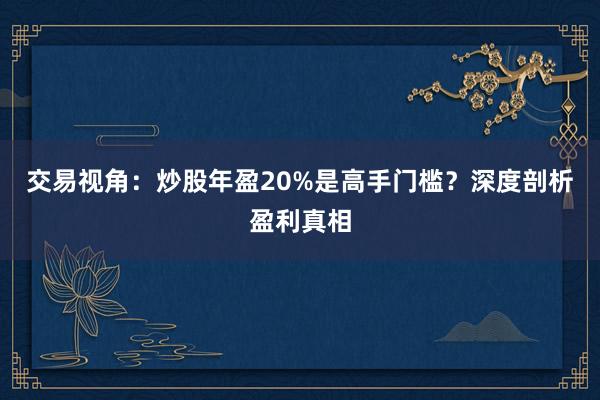 交易视角：炒股年盈20%是高手门槛？深度剖析盈利真相