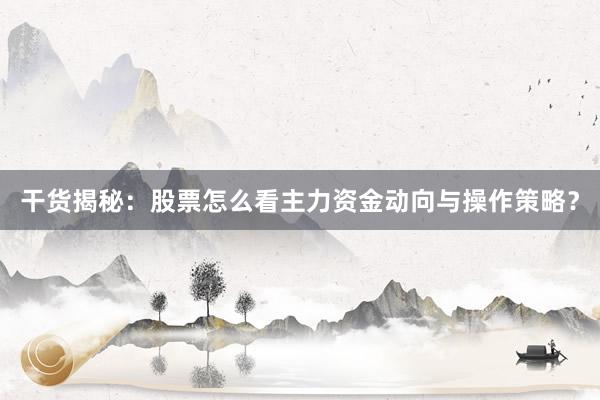 干货揭秘：股票怎么看主力资金动向与操作策略？