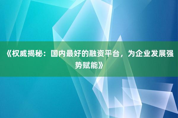 《权威揭秘：国内最好的融资平台，为企业发展强势赋能》