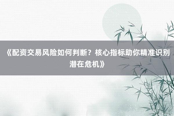 《配资交易风险如何判断？核心指标助你精准识别潜在危机》